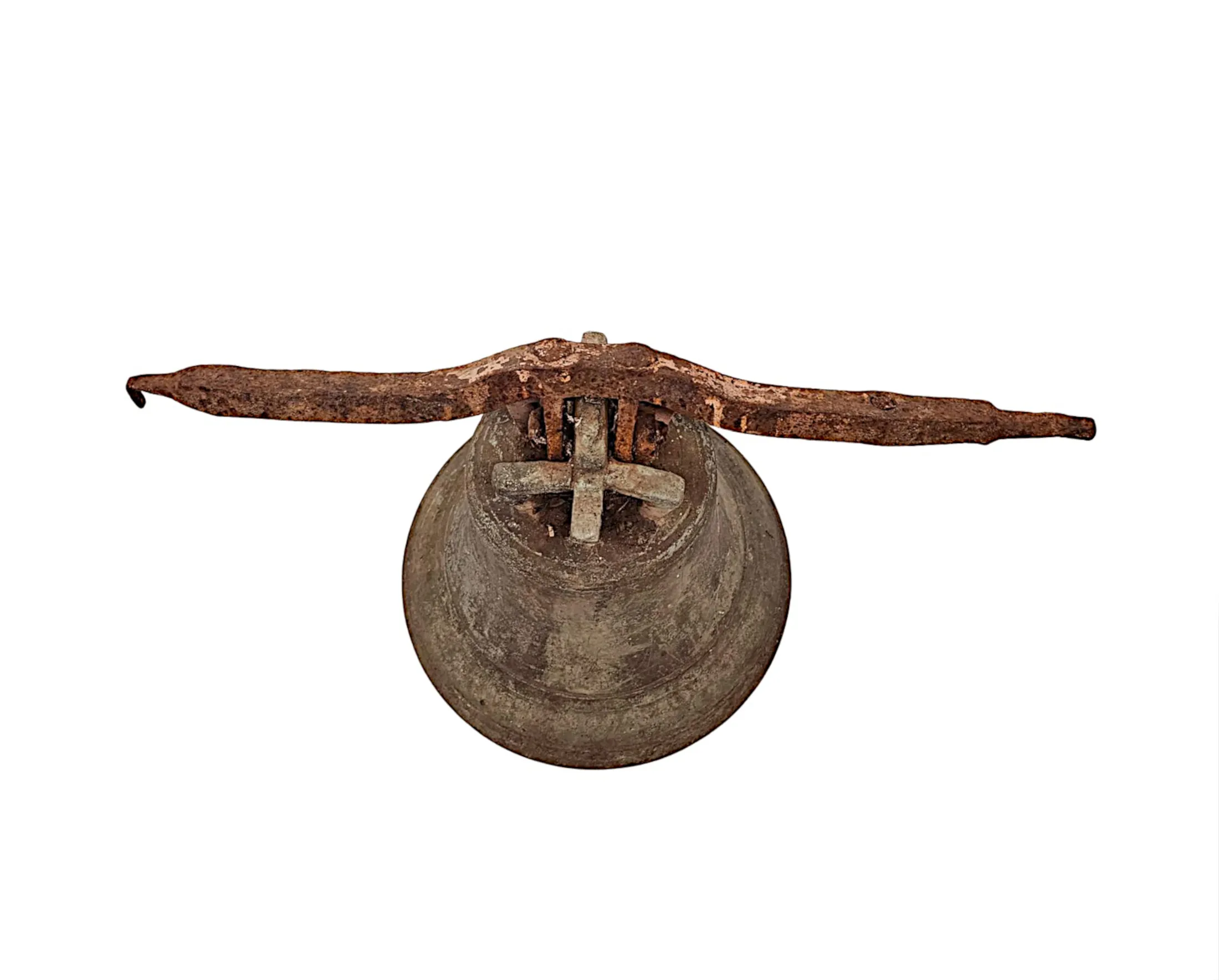 A Very Rare 19th Century Bronze Tower Bell Mounted on Original Hanging Bracket