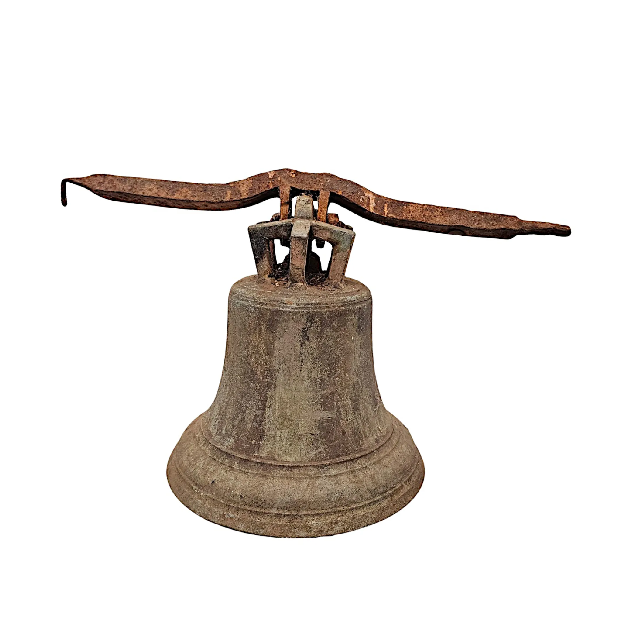 A Very Rare 19th Century Bronze Tower Bell Mounted on Original Hanging Bracket