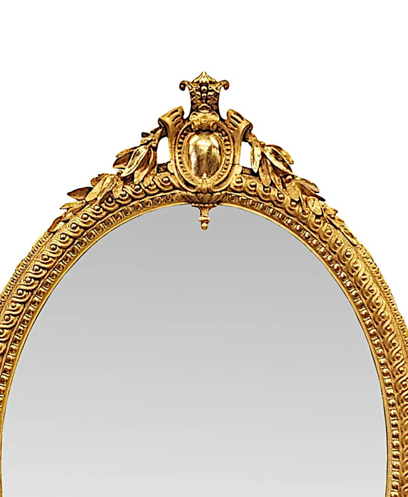 A Beautiful Large Size 19th Century Giltwood Oval Hall or Pier Mirror