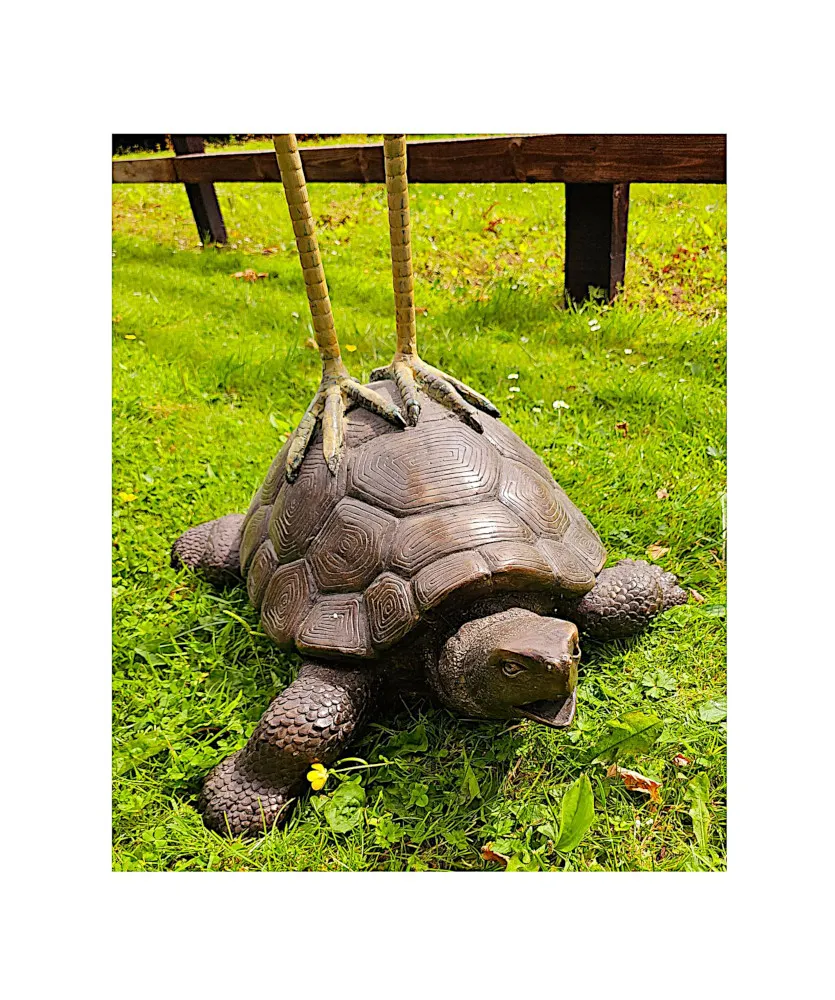 A Very Fine Bronze Animalier Garden Sculpture of a Tortoise and a Heron