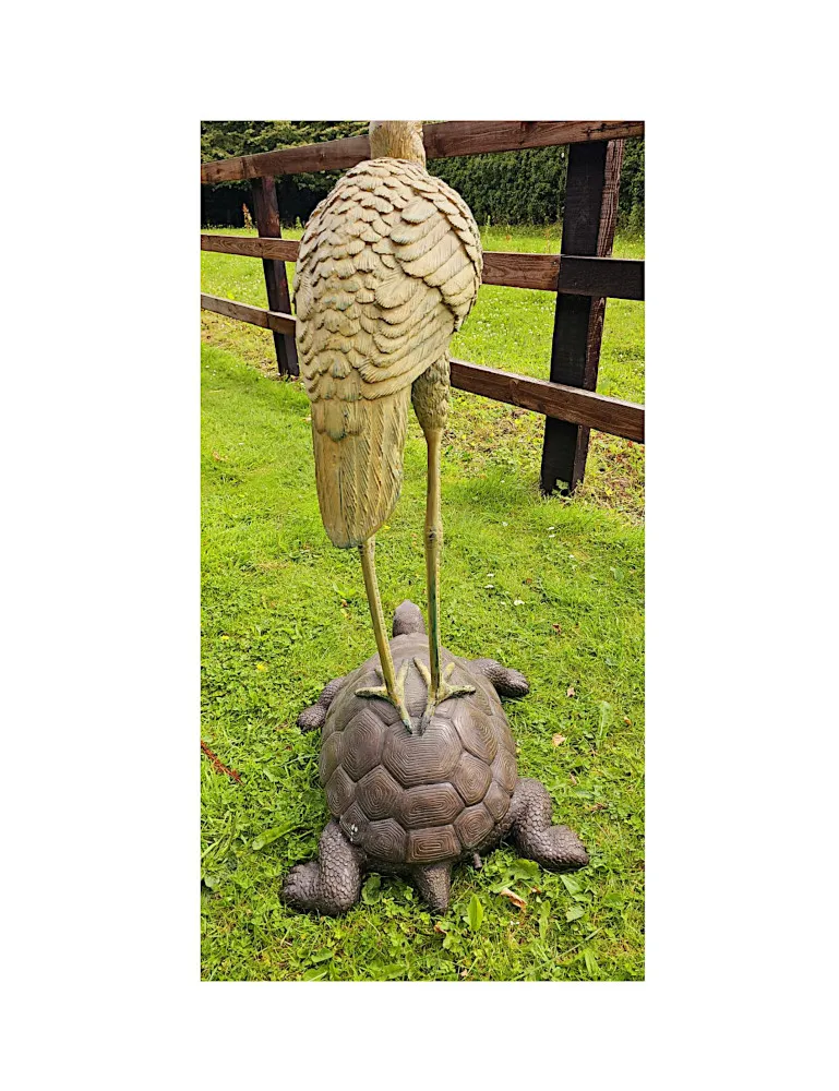 A Very Fine Bronze Animalier Garden Sculpture of a Tortoise and a Heron