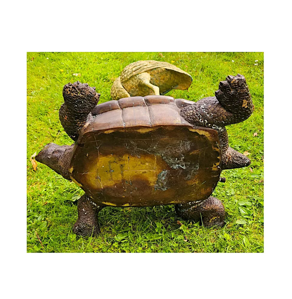 A Very Fine Bronze Animalier Garden Sculpture of a Tortoise and a Heron