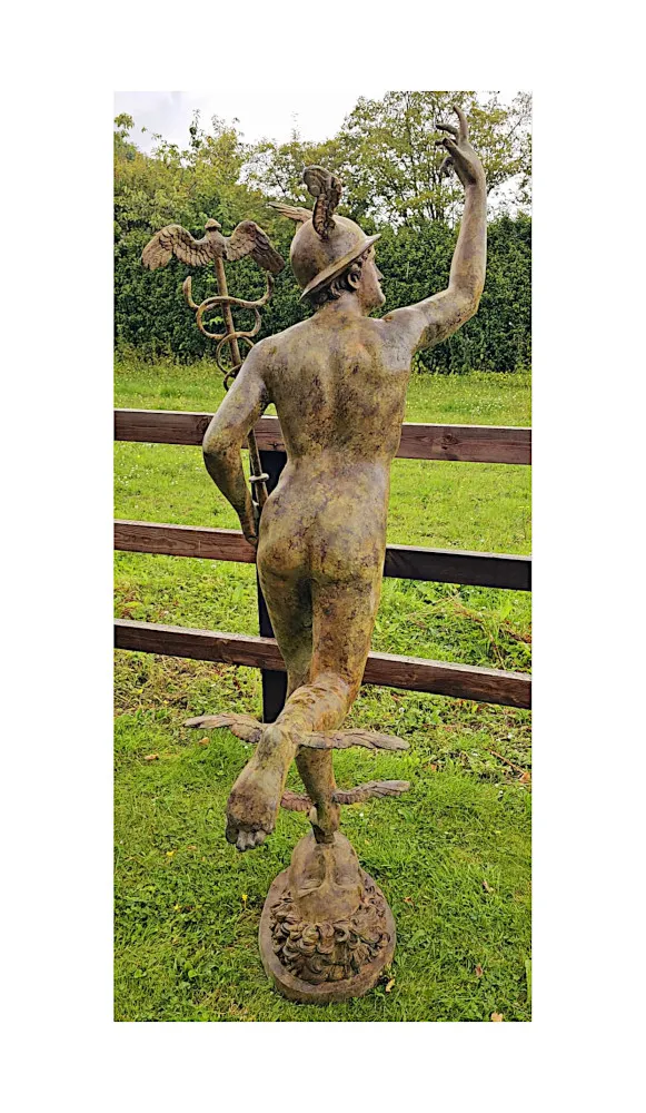 A Very Fine Life Size Bronze Figural Sculpture Depicting the Roman Olympian God Mercury After Giambologna.  