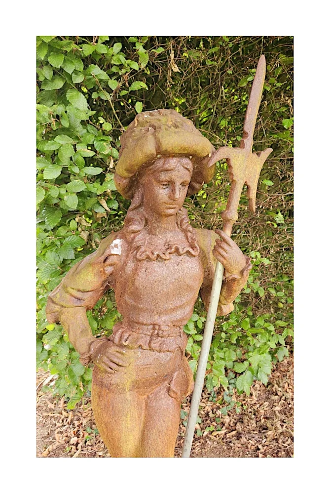 A Very Fine 20th Century Large Pair of Cast Iron Figurative Garden Sculpture of a Pair of Swiss Guards