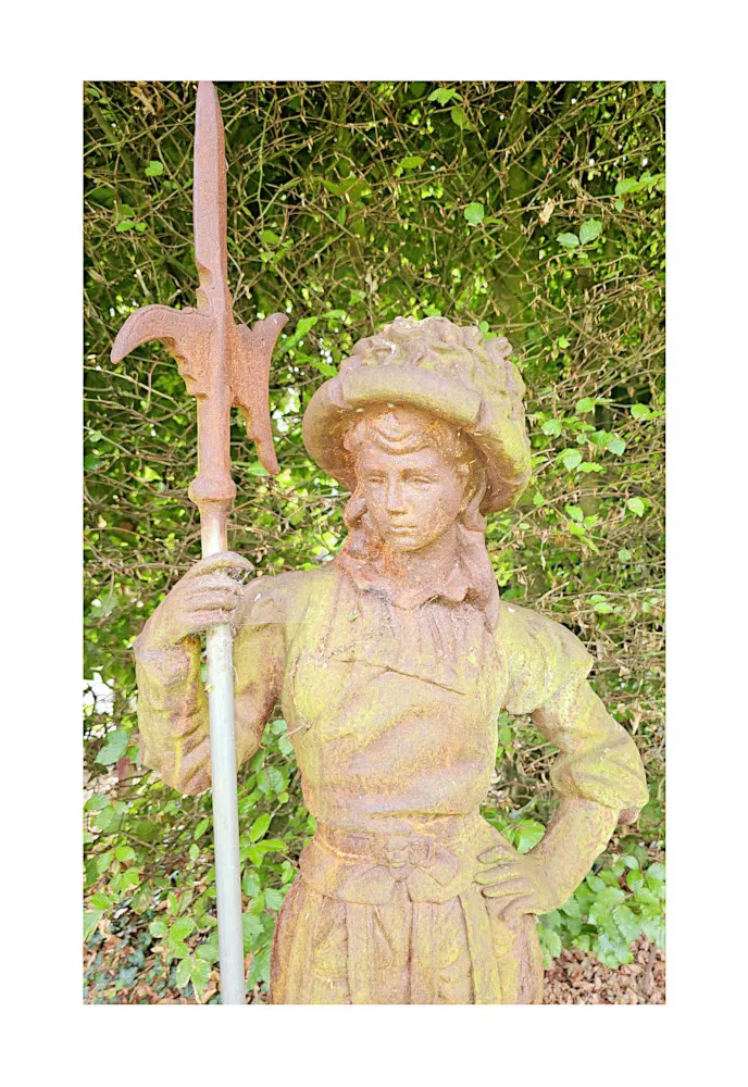 A Very Fine 20th Century Large Pair of Cast Iron Figurative Garden Sculpture of a Pair of Swiss Guards