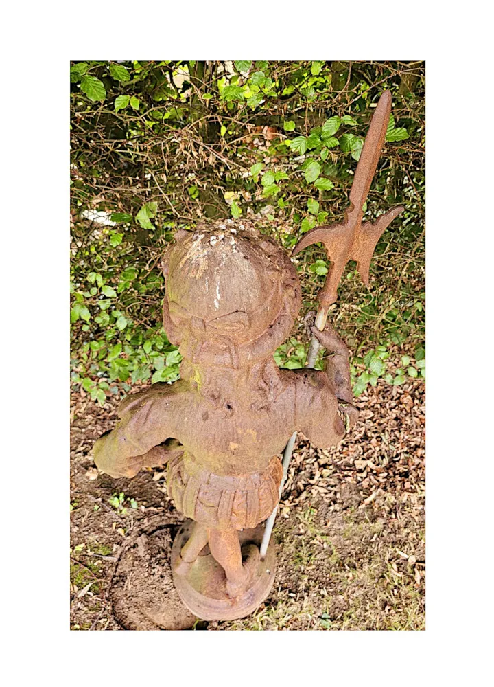 A Very Fine 20th Century Large Pair of Cast Iron Figurative Garden Sculpture of a Pair of Swiss Guards