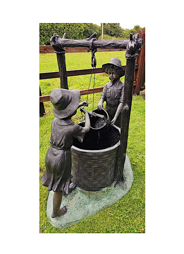A Very Fine 20th Century Bronze Figuraral Garden Sculpture of Children at a Well
