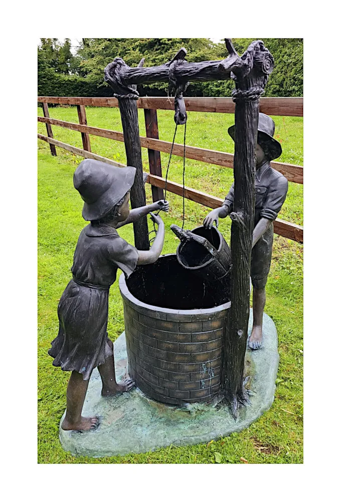A Very Fine 20th Century Bronze Figuraral Garden Sculpture of Children at a Well