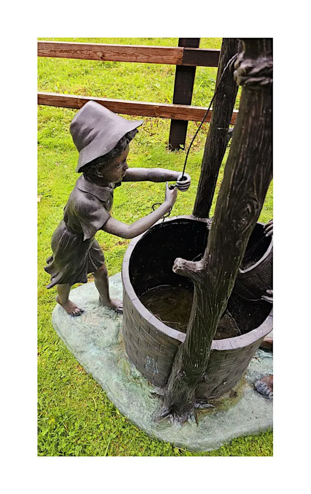 A Very Fine 20th Century Bronze Figuraral Garden Sculpture of Children at a Well