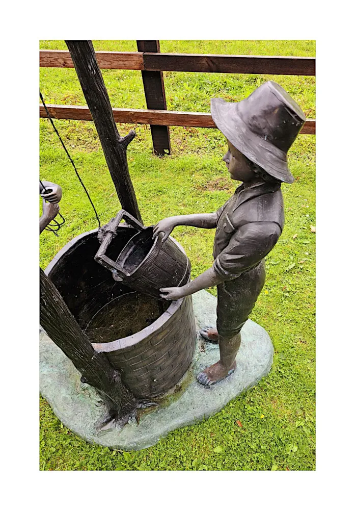 A Very Fine 20th Century Bronze Figuraral Garden Sculpture of Children at a Well