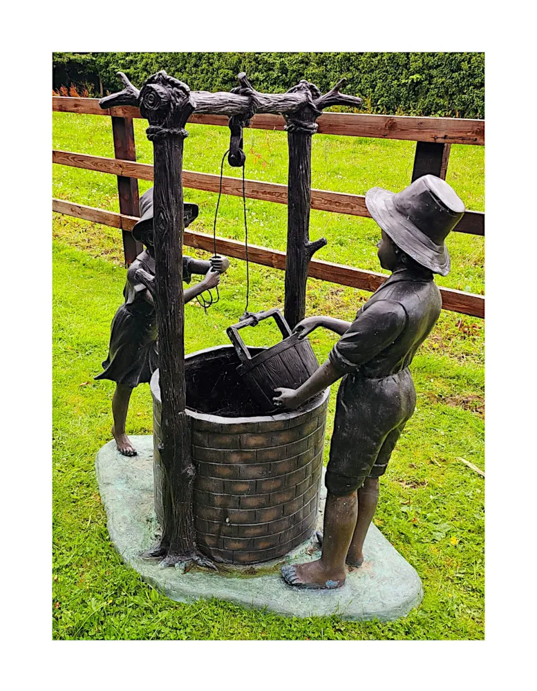 A Very Fine 20th Century Bronze Figuraral Garden Sculpture of Children at a Well