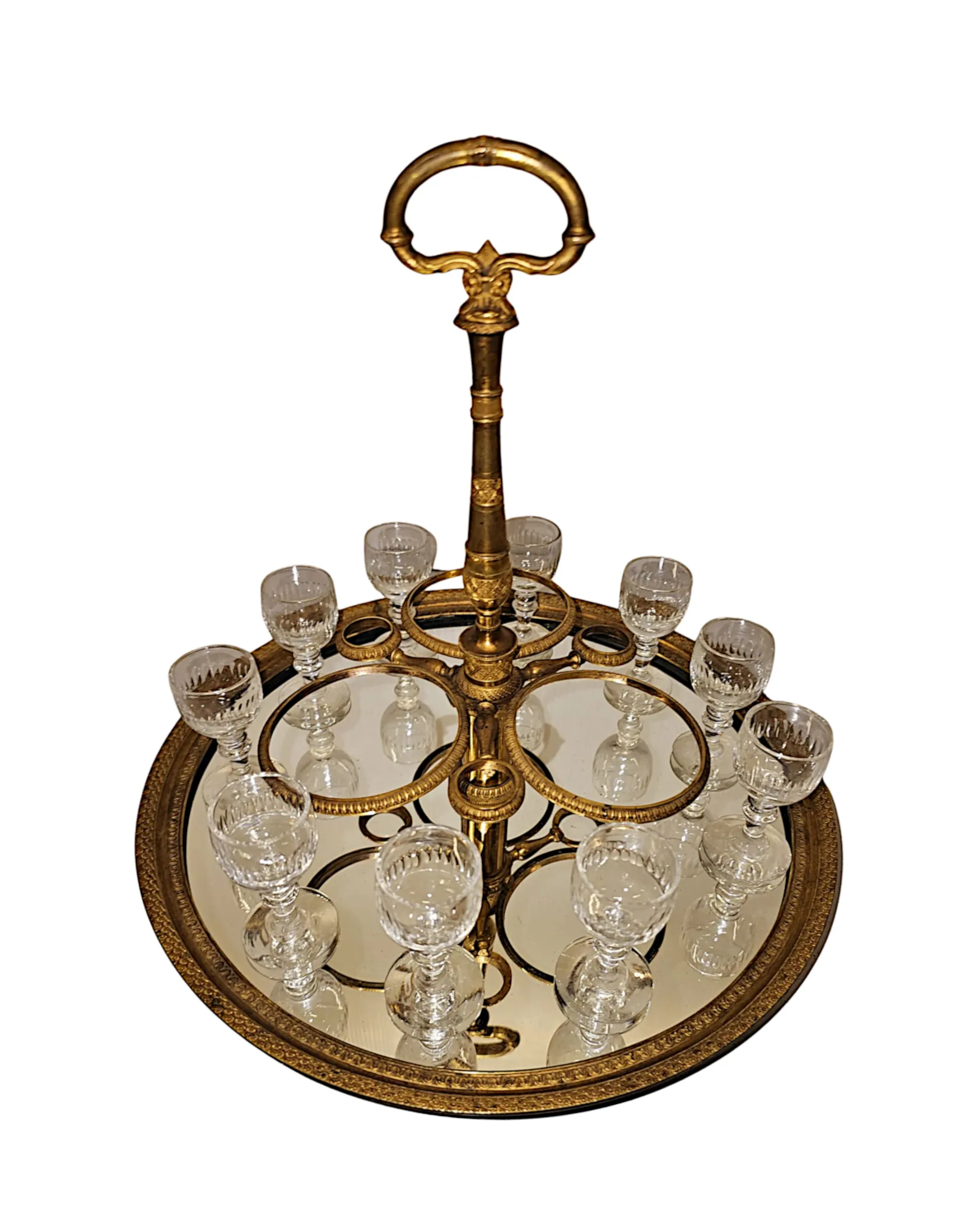 A Very Fine 19th Century French Ormolu and Cut Class Cave A Liqueur Tantalus Set
