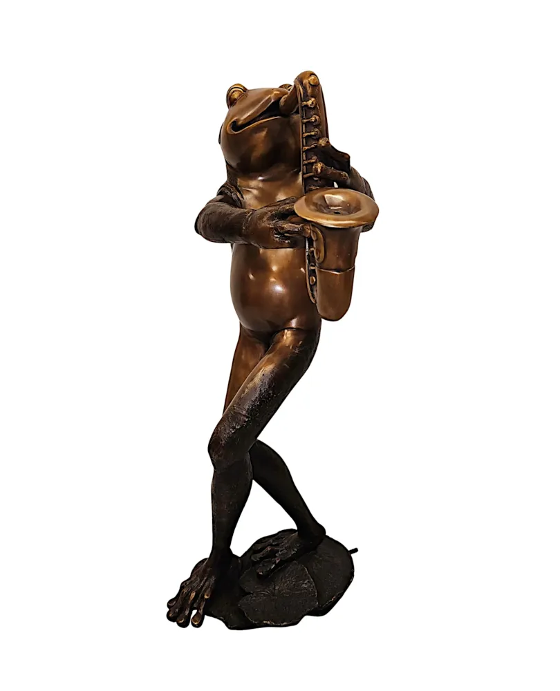 A Very Fine Bronze Animalier Garden Sculpture or Fountain of a Frog Playing a Saxaphone