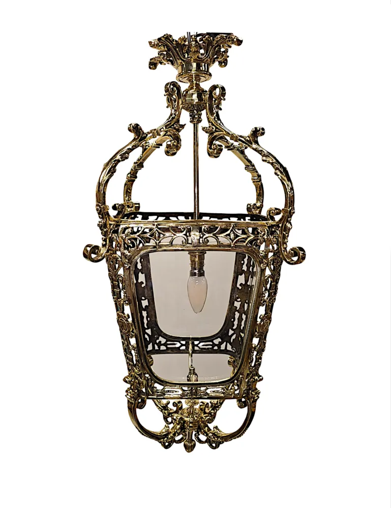 A Very Fine 19th Century Fully Restored and Rewired Brass and Glass Lantern 
