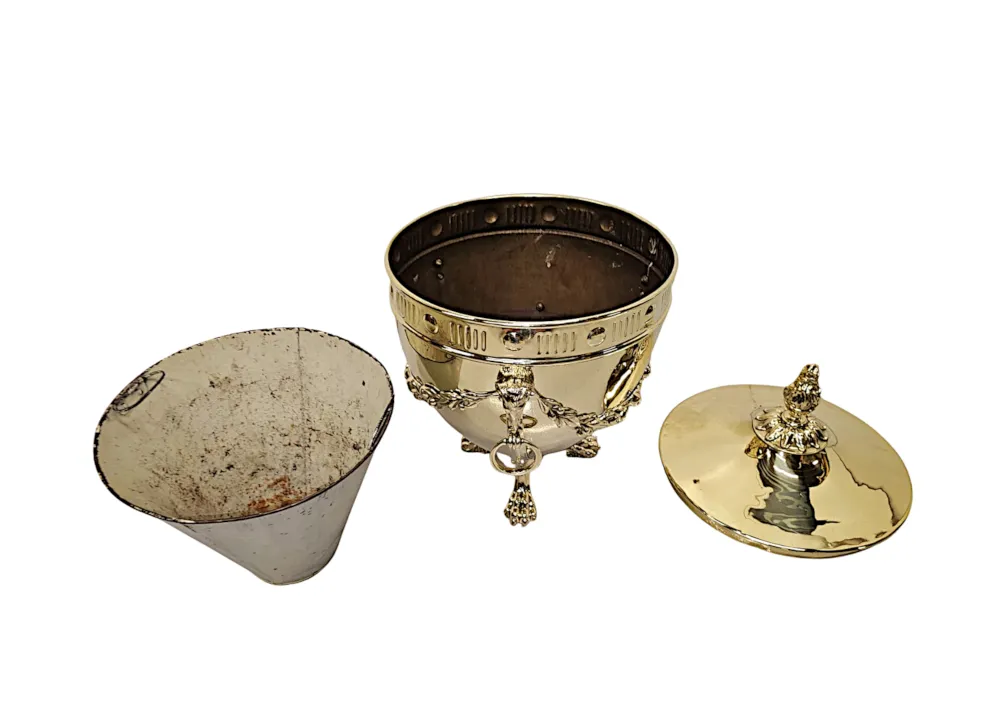 A Very Rare 19th Century Lidded Coal Bucket With Rams Head and Paw Detail