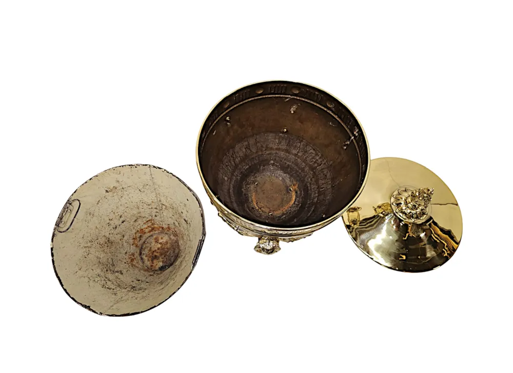 A Very Rare 19th Century Lidded Coal Bucket With Rams Head and Paw Detail
