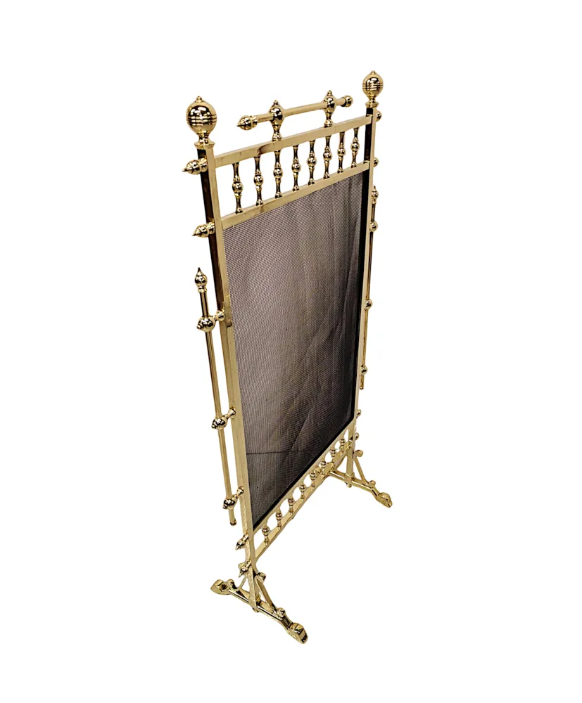 A Very Fine Fully Restored Large Size 19th Century Brass Fire Screen