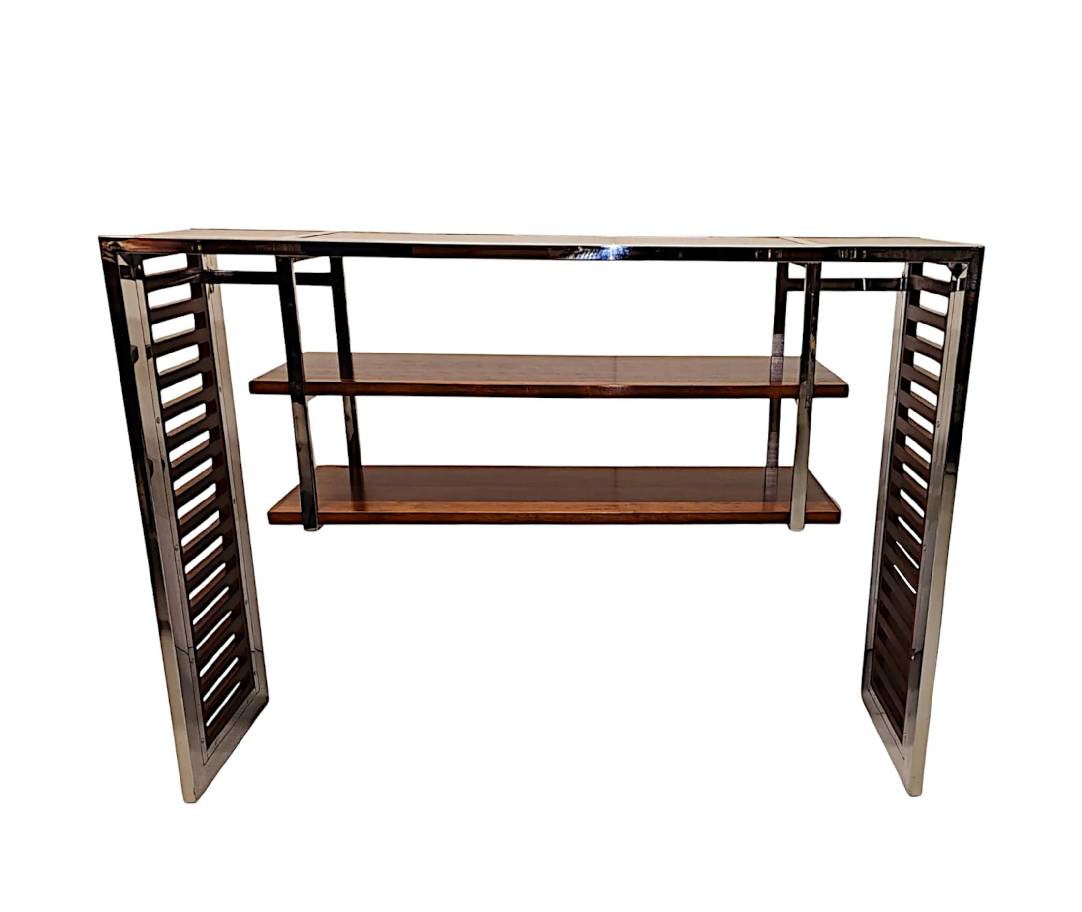 A Very Fine Art Deco Design Chrome and Walnut Console Table