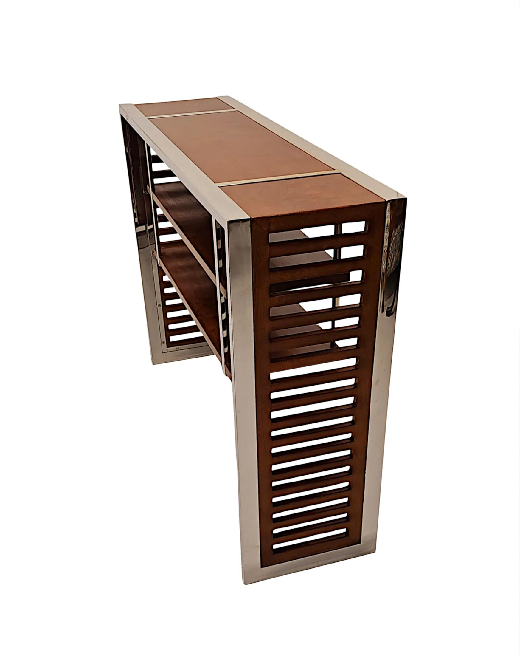 A Very Fine Art Deco Design Chrome and Walnut Console Table