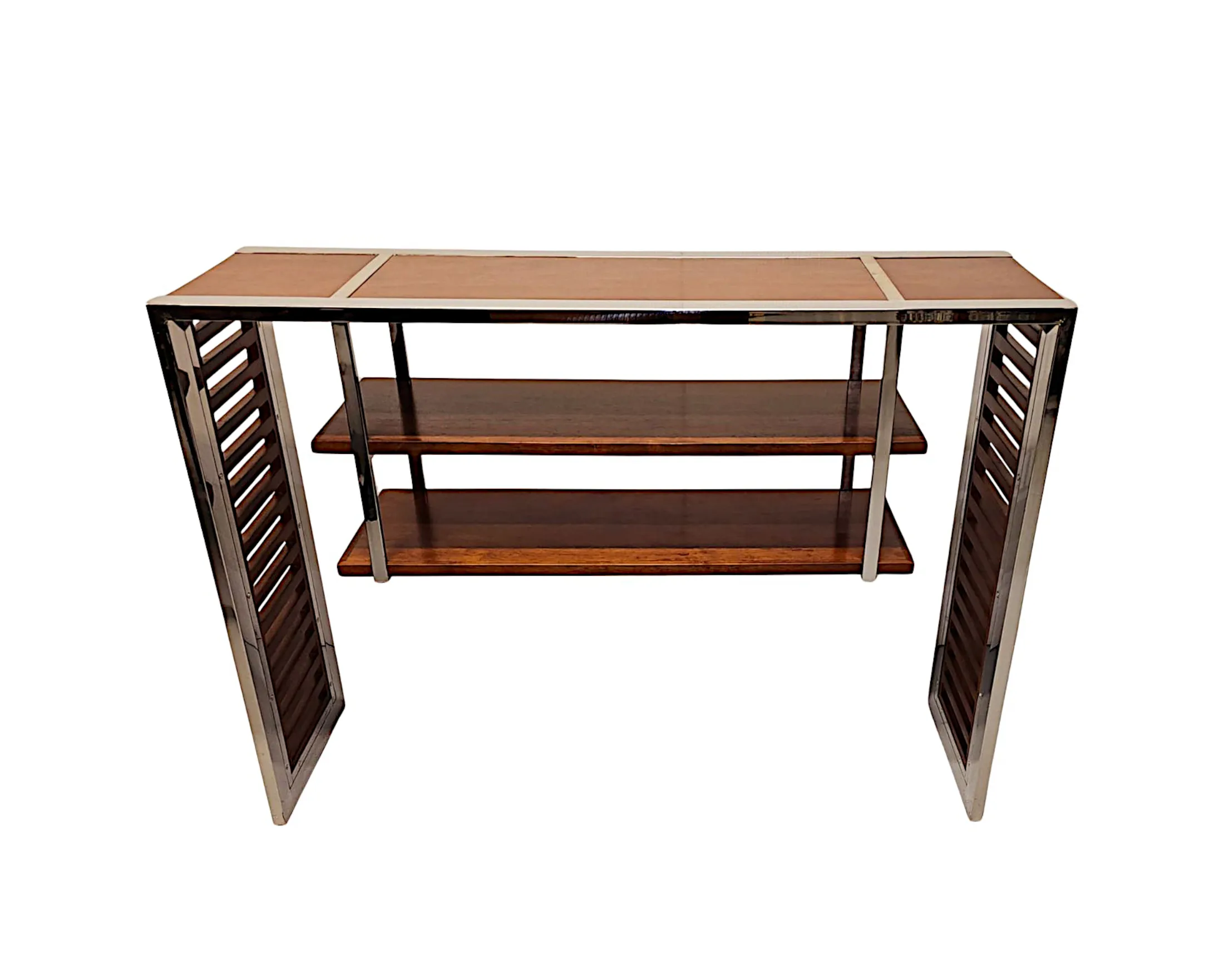A Very Fine Art Deco Design Chrome and Walnut Console Table