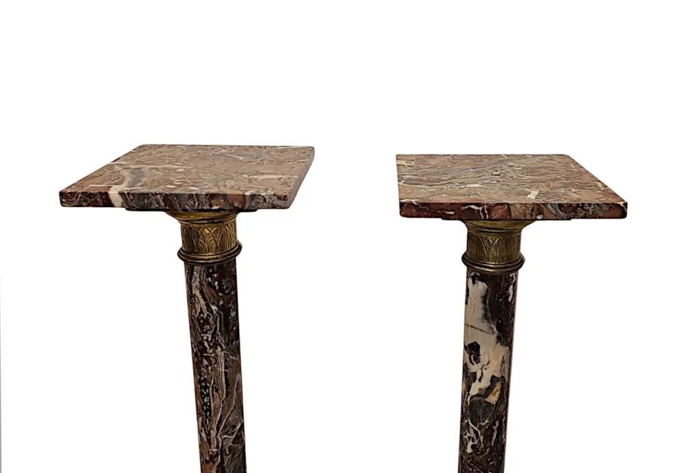  A Very Fine Pair of 19th Century Marble Bust or Urn Stands with Ormolu Mounts