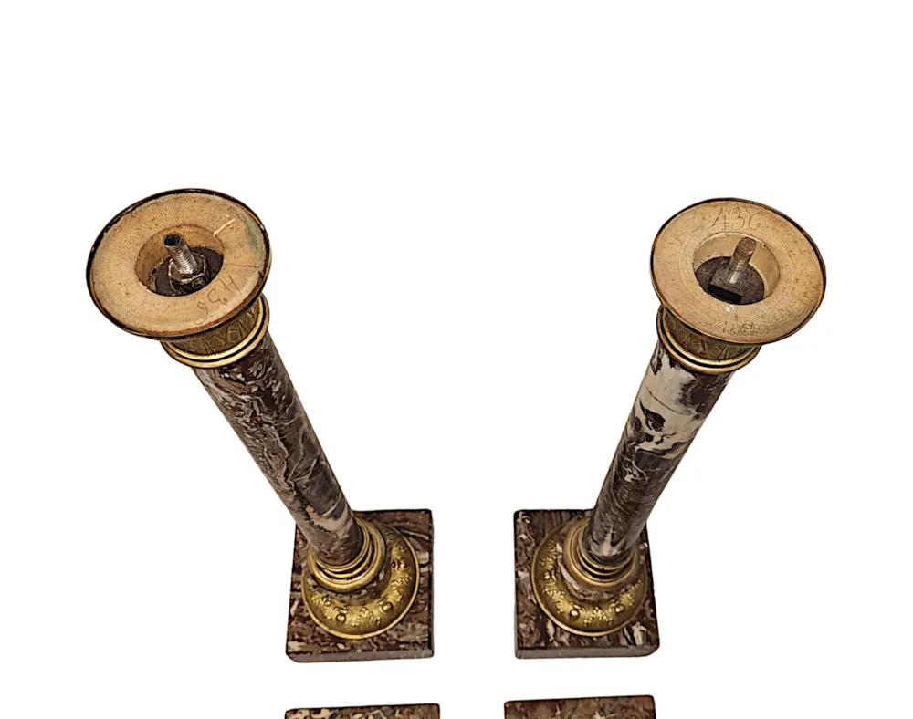  A Very Fine Pair of 19th Century Marble Bust or Urn Stands with Ormolu Mounts
