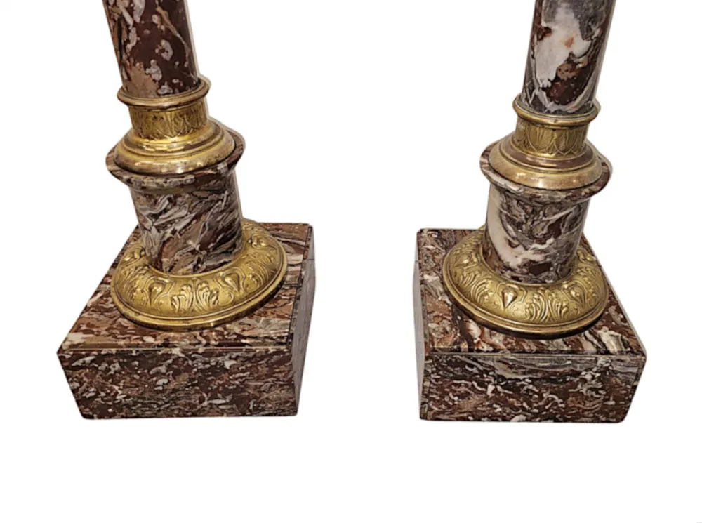  A Very Fine Pair of 19th Century Marble Bust or Urn Stands with Ormolu Mounts