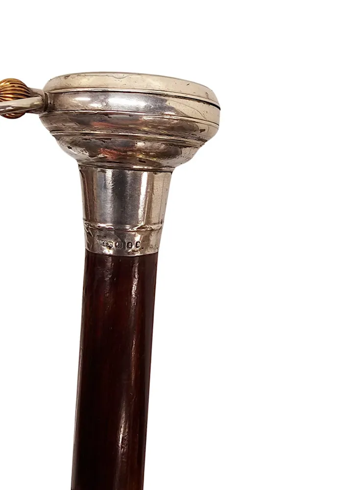  A Very Rare 19th Century Silver Watch Walking Stick