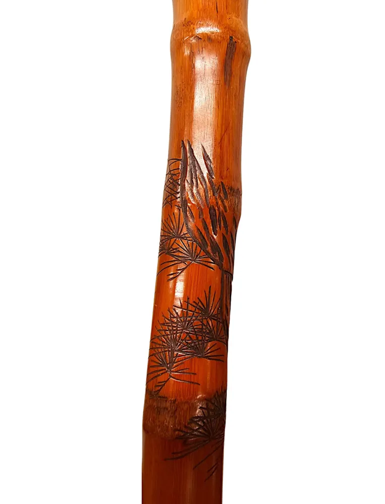  A Very Rare 19th Century Carved Bamboo Walking Stick Which Extends To A Fishing Rod