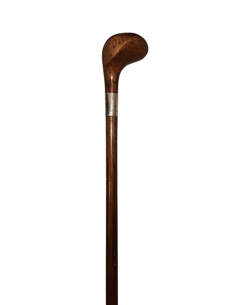  A Very Rare 19th Century Silver Mounted Sunday Cane with Golf Club Head