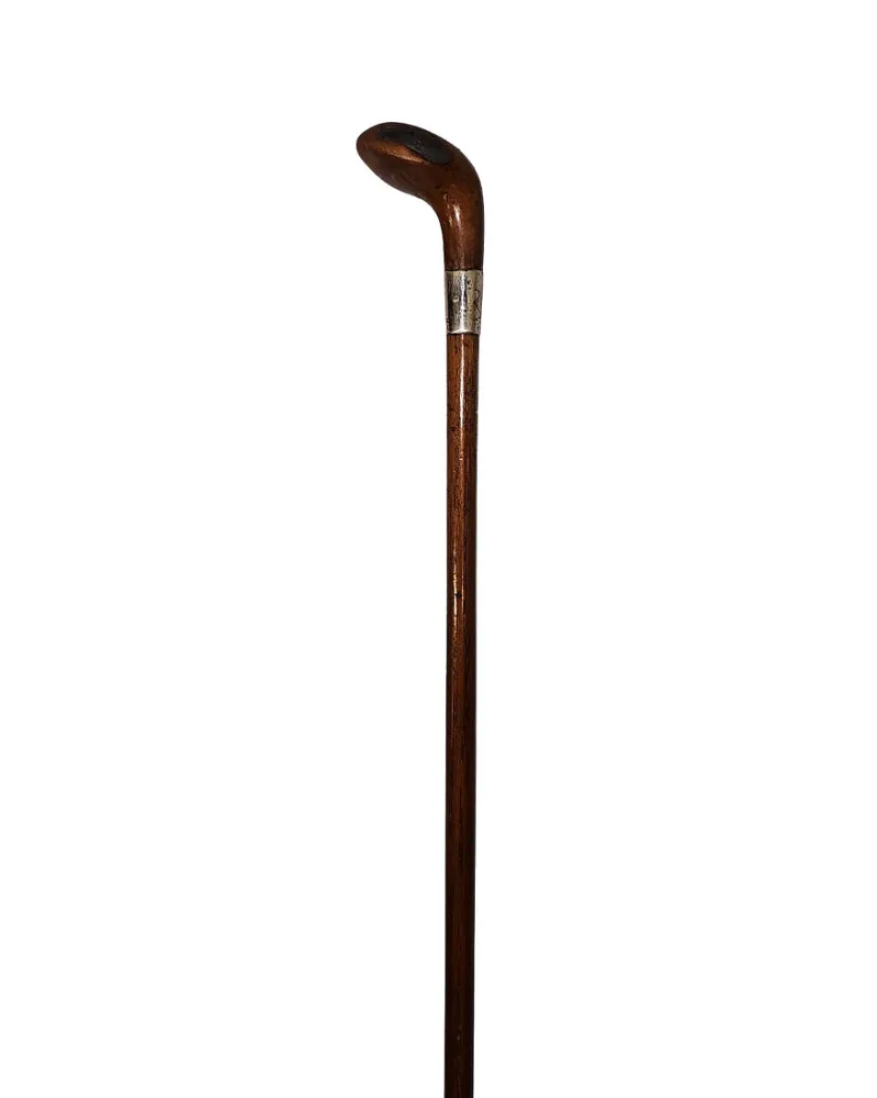 A Very Rare 19th Century Silver Mounted Sunday Cane with Golf Club Head