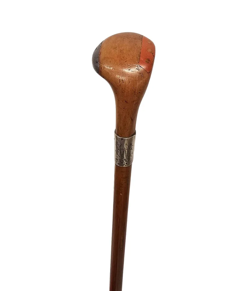  A Very Rare 19th Century Silver Mounted Sunday Cane with Golf Club Head