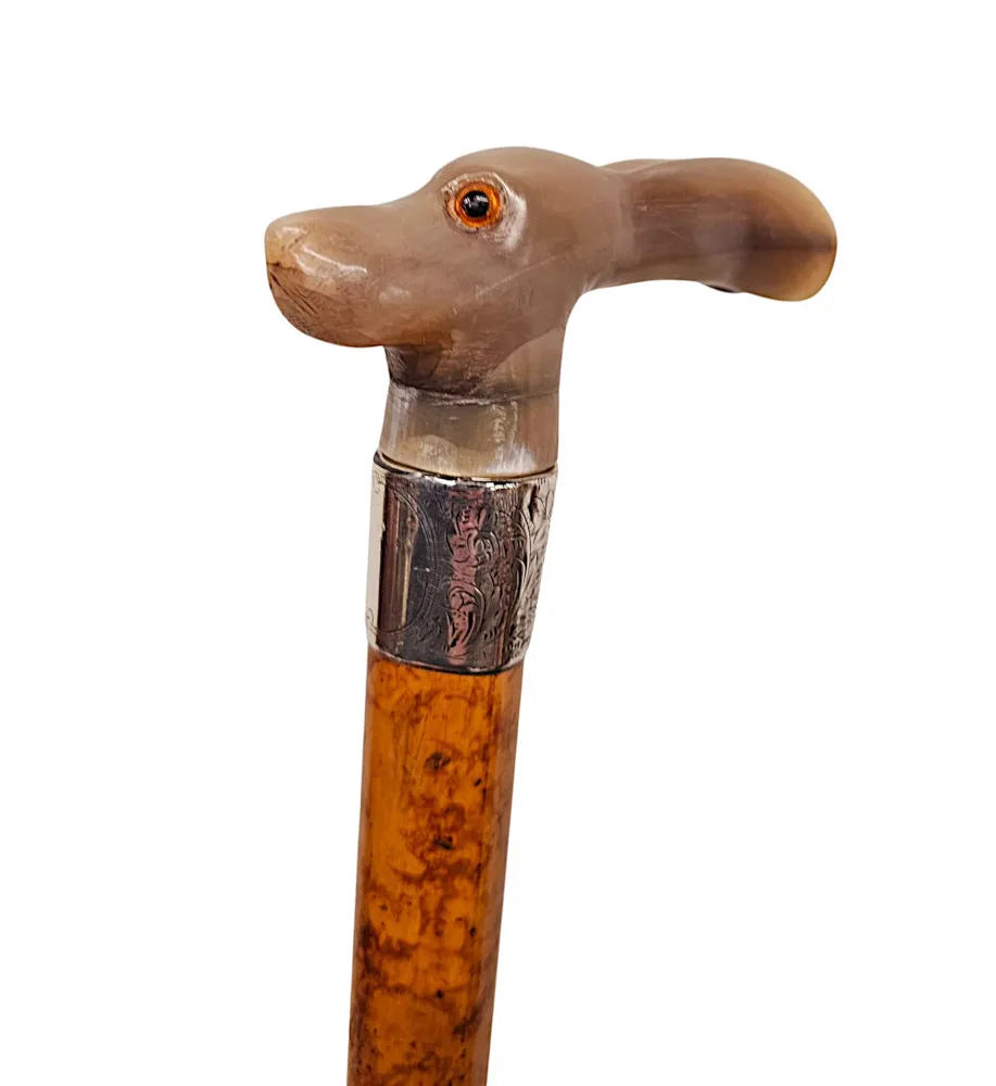 A Very Rare 19th Century Gadget Walking Stick With A Rabbit Handle and Hidden Corkscrew