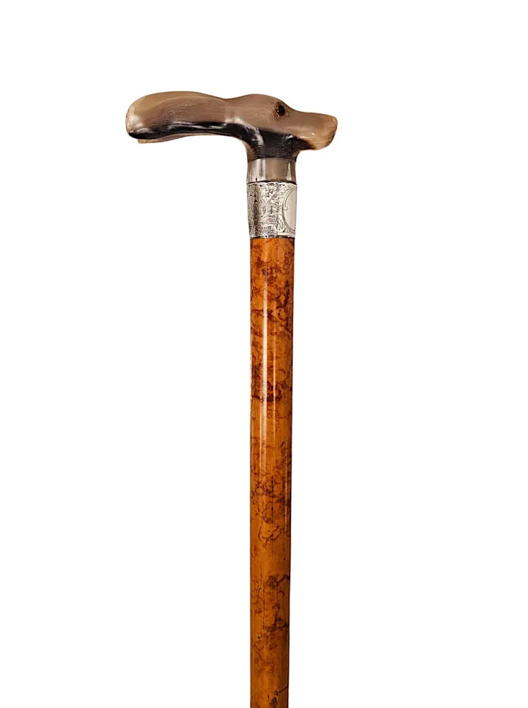 A Very Rare 19th Century Gadget Walking Stick With A Rabbit Handle and Hidden Corkscrew