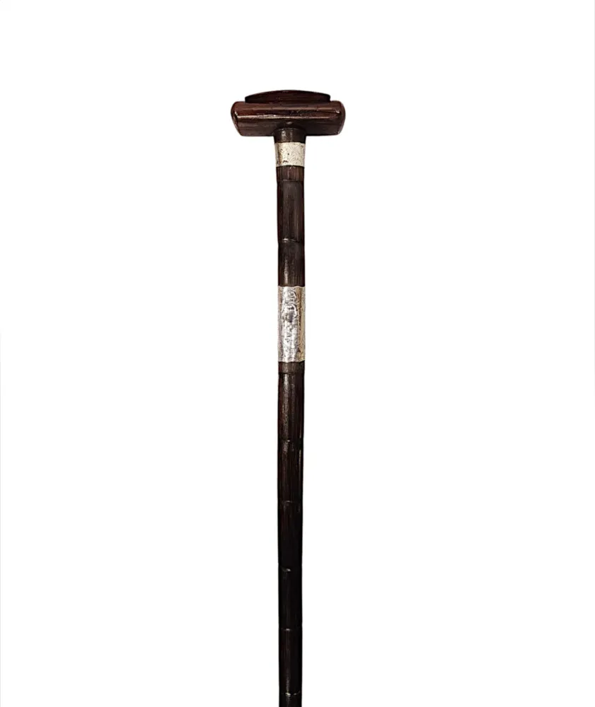 A Fabulous 19th Century Silver Mounted Gadget Walking Cane With Snuff Box Handle and Four Leaf Clover Motif