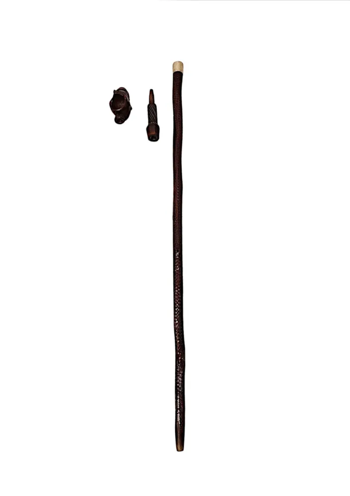A Fabulous 19th Century Silver Mounted Gadget Walking Cane With Snuff Box Handle and Four Leaf Clover Motif