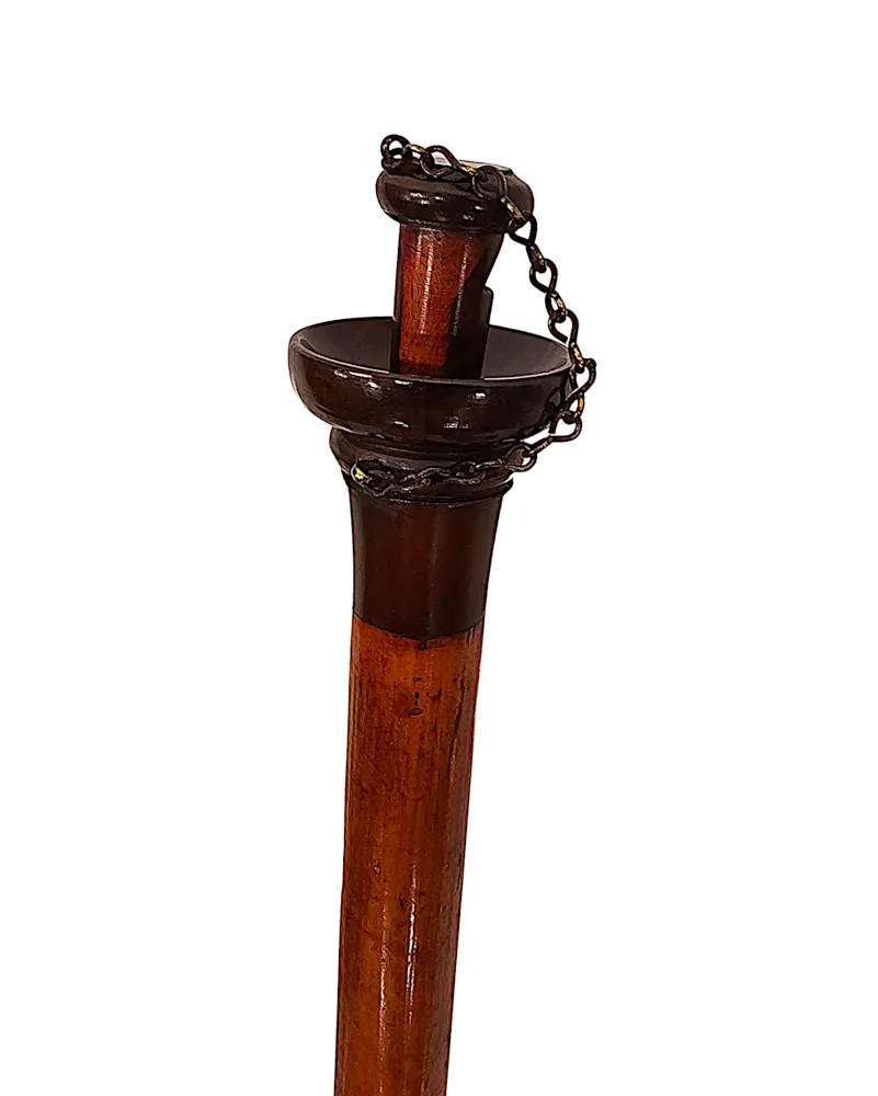 A Very Rare 19th Century Gadget Walking Cane with a Whistle Built Into The Handle