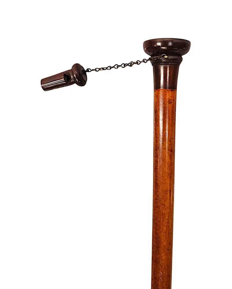 A Very Rare 19th Century Gadget Walking Cane with a Whistle Built Into The Handle