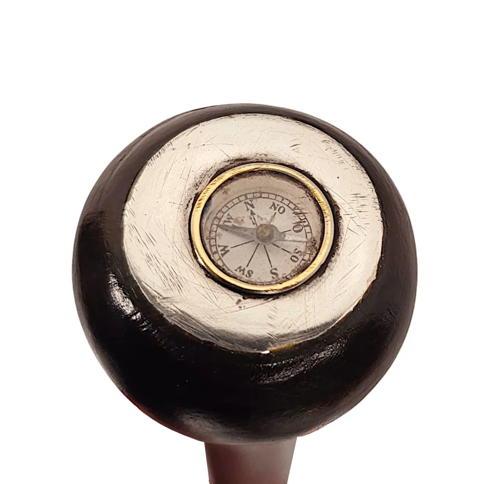 A Very Rare 19th Century Gadget Walking Cane with Cork Screw Handle with Built In Compass and Drinking Tube