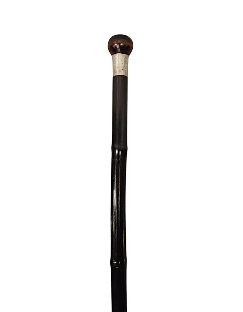 A Very Rare 19th Century Gadget Walking Cane with Cork Screw Handle with Built In Compass and Drinking Tube