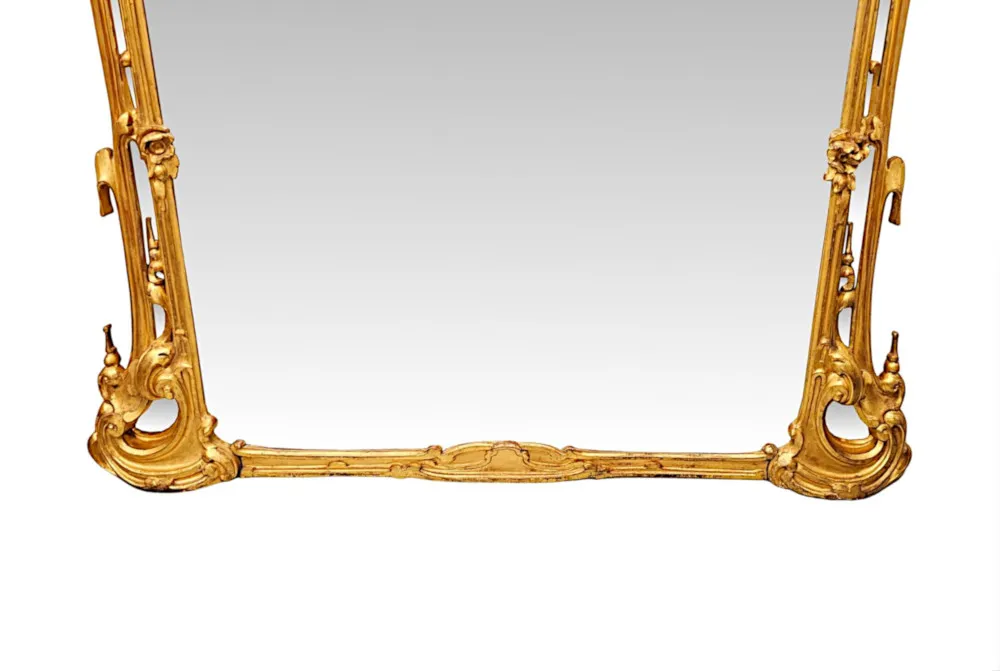 A Very Rare Large 19th Century Giltwood Chinese Chippendale Style Overmantel Mirror