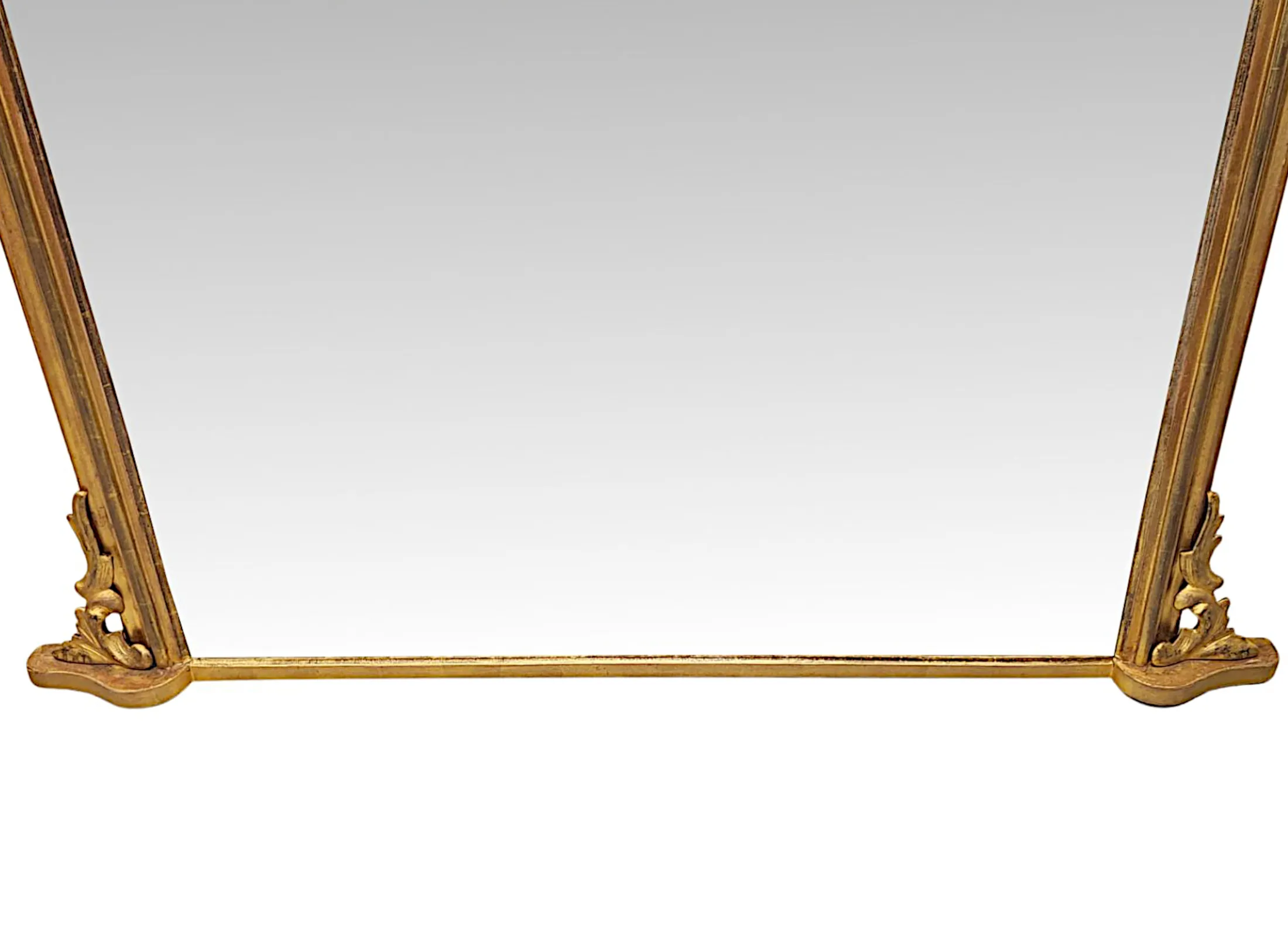 A Gorgeous Large 19th Century Simple Design Giltwood Archtop Overmantel Mirror