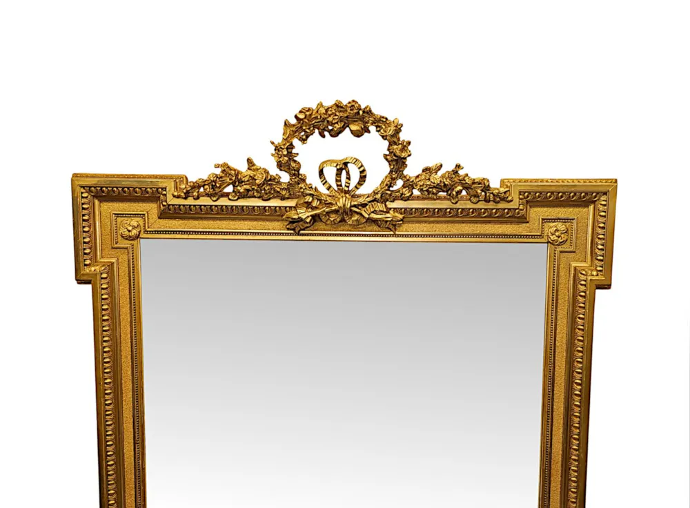  A Very Fine Large 19th Century Giltwood Hall or Overmantel Mirror With Ribbon Detail