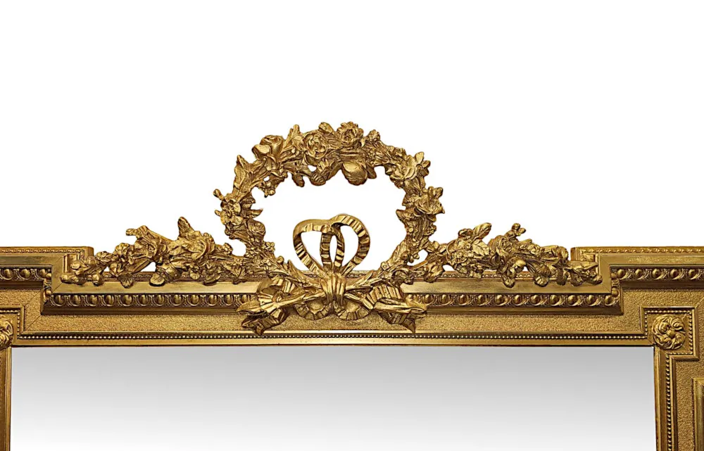  A Very Fine Large 19th Century Giltwood Hall or Overmantel Mirror With Ribbon Detail
