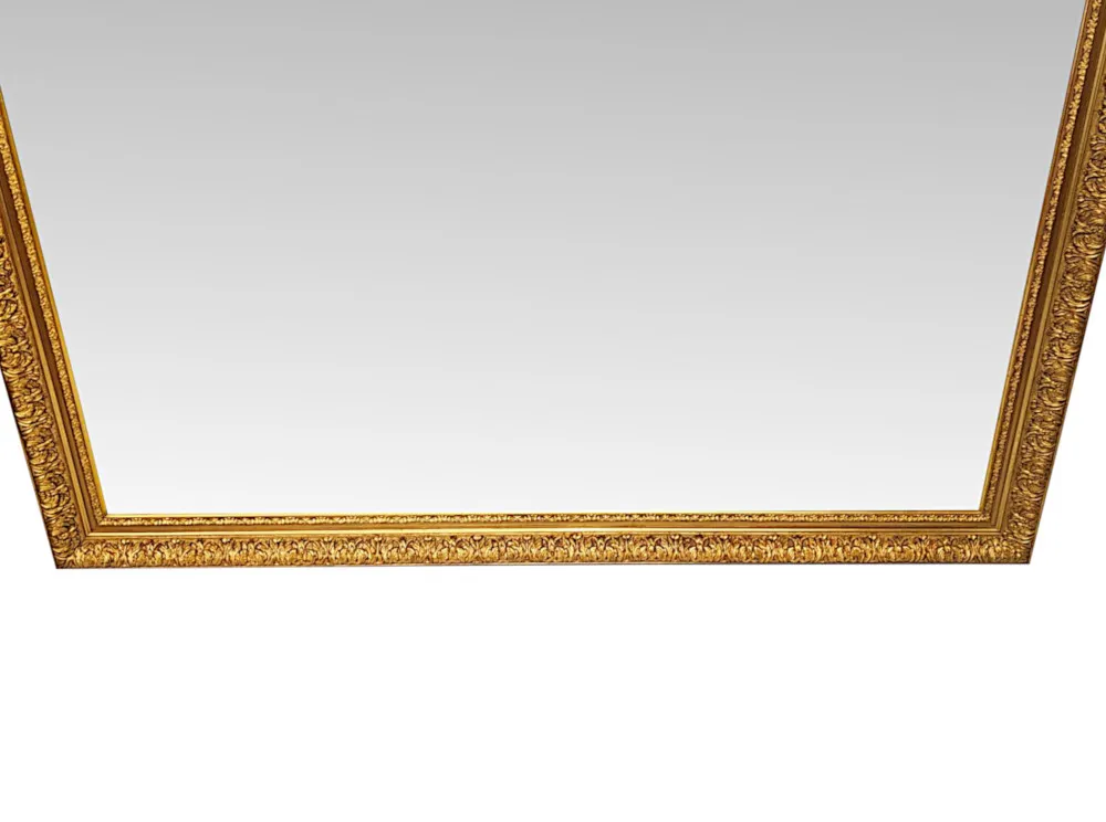 A Very Fine and Unusual 19th Century Large Giltwood Overmantel Mirror of Simple Design