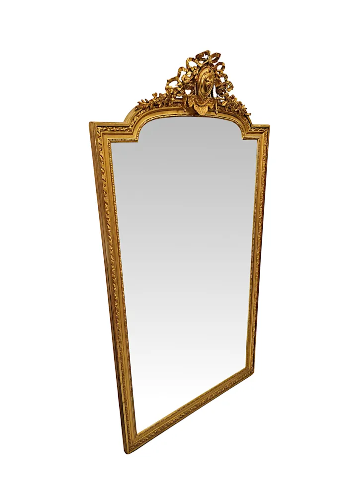 A Fabulous Tall 19th Century Giltwood Hall or Dressing Mirror With Original Bevelled Glass