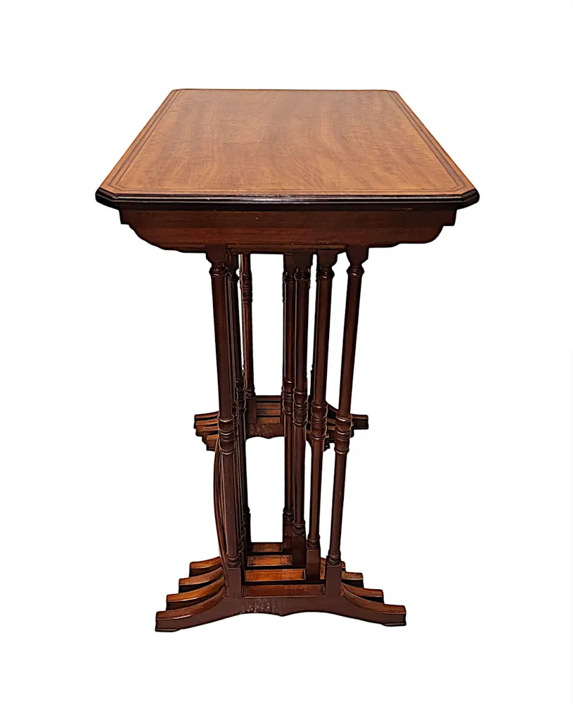 A Very Rare Edwardian Inlaid Satinwood and Mahogany Nest of Four Tables 