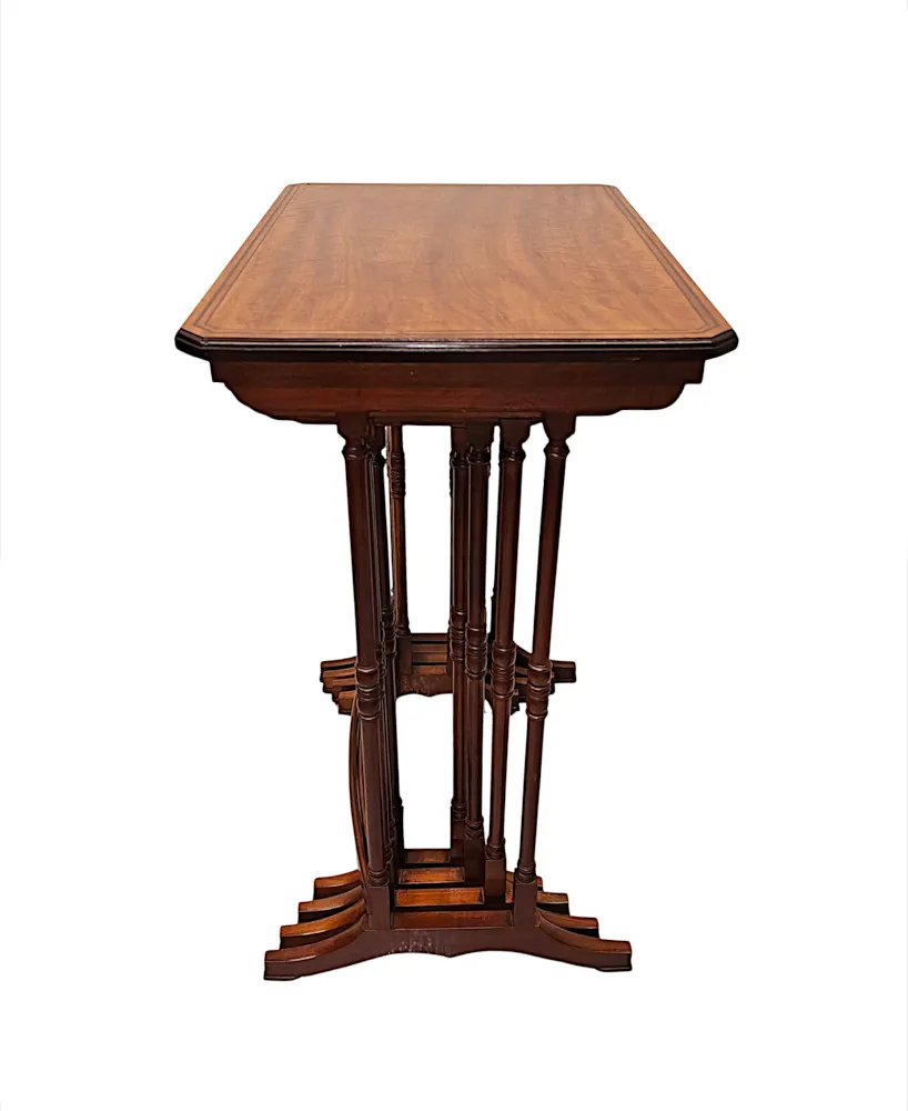 A Very Rare Edwardian Inlaid Satinwood and Mahogany Nest of Four Tables 