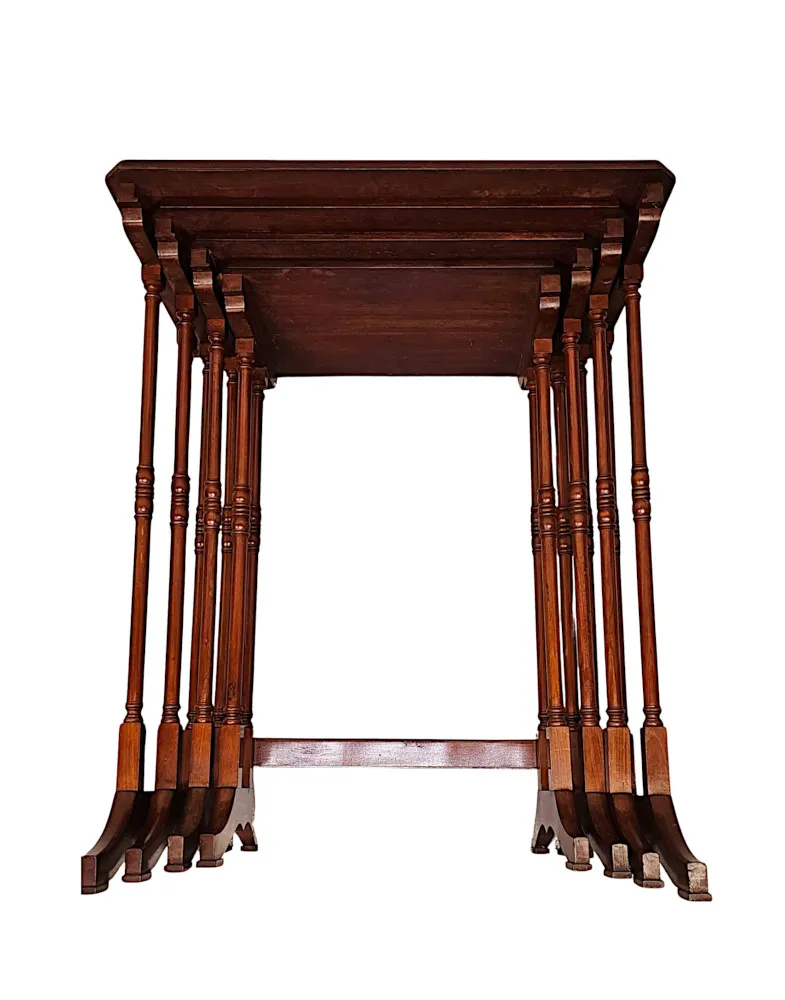 A Very Rare Edwardian Inlaid Satinwood and Mahogany Nest of Four Tables 