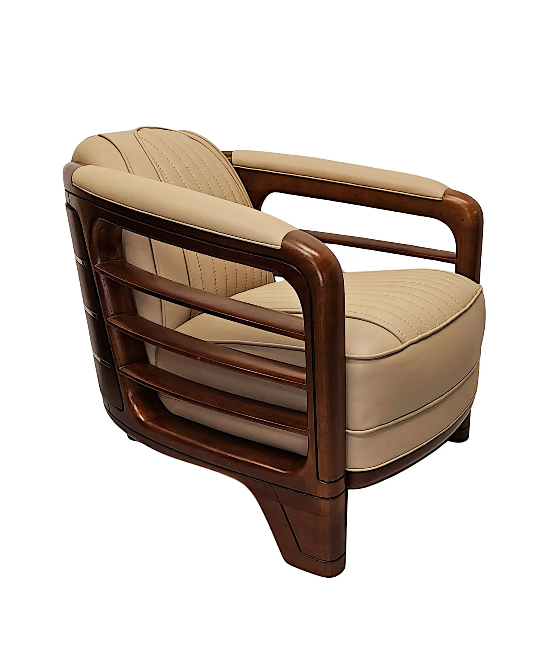  A Very Fine Art Deco Design Leather and Walnut Armchair